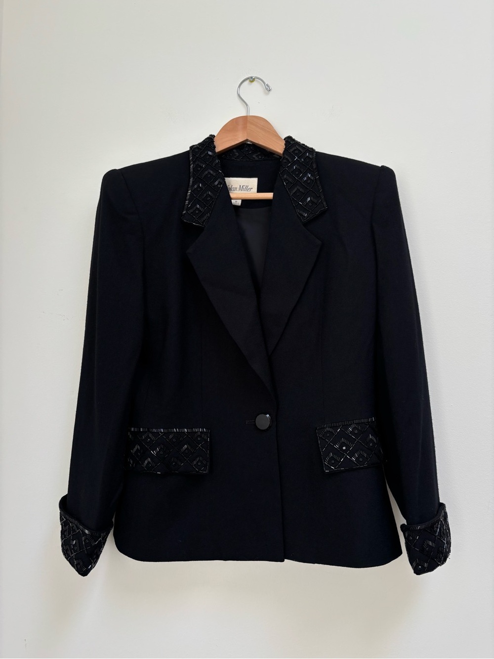 Vintage Nolan Miller Black Beaded Evening Power Blazer | Size 8